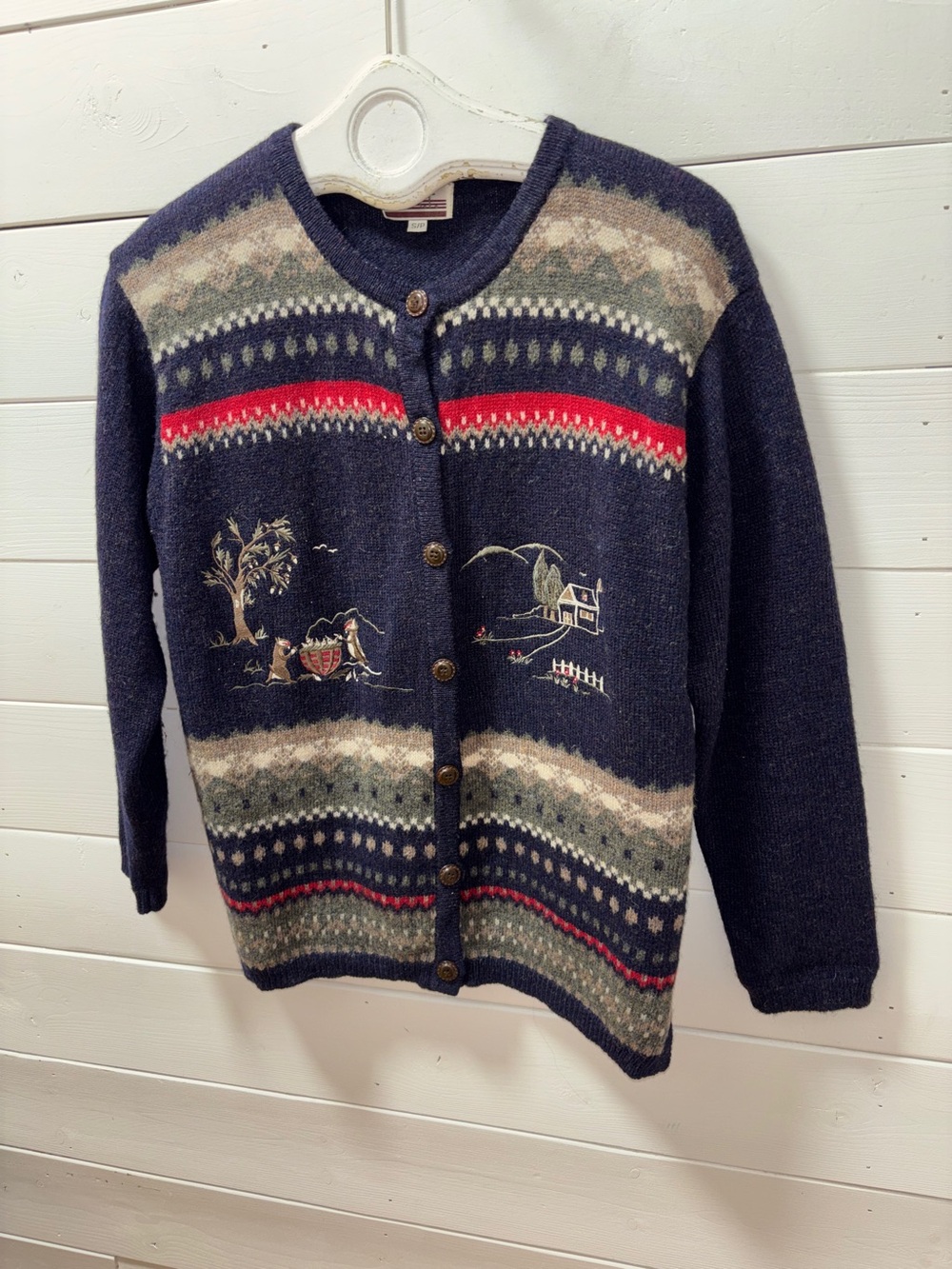 M.A.T. Vintage Fair Isle Embroidered Cardigan Cottagecore Woodland Knit Size S - Picture 3 of 12